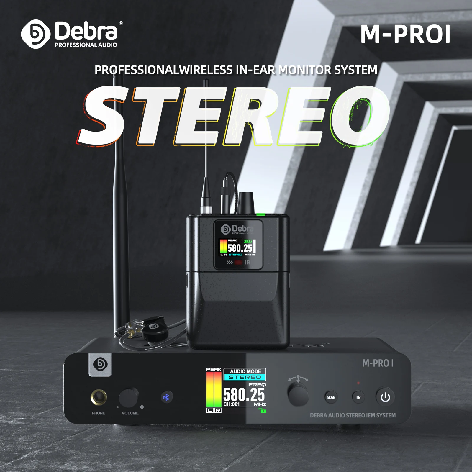 Debra M-PROI In-Ear-Monitoring-System, 560–690 MHz, Bluetooth, 24-Bit/44,1 kHz, 7-Millisekunden Latenz, für Tonstudios – Detail 1