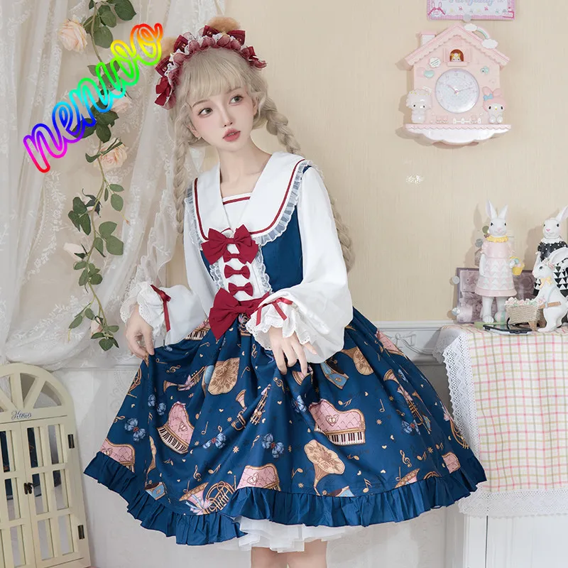 

Элегантное готическое платье в стиле Лолита с отложным воротником, модное, с завышенной талией, А-силуэта, омолаживающее, с длинным рукавом, оригинальное