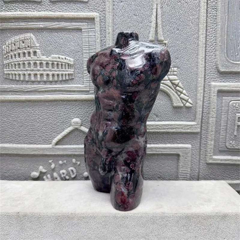 18CM Natural Garnet Firework Stone Model Body Decor Flashy Natural Quartz Crystal Men Model Pagan Wicca God Statue 1PCS