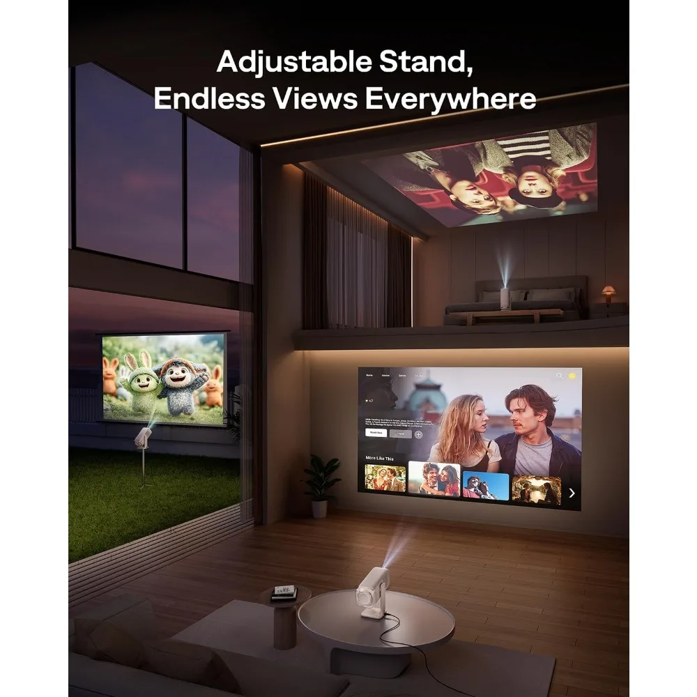 โปรเจคเตอร์วิดีโอ ไวไฟ บลูทูธ โปรเจคเตอร์พกพา สำหรับใช้งานนอกบ้าน ดูหนังที่บ้าน รองรับ 4K โฟกัสแบบเรียลไทม์ เสียงดอลบี้ ใช้พลังงานจาก USB-C