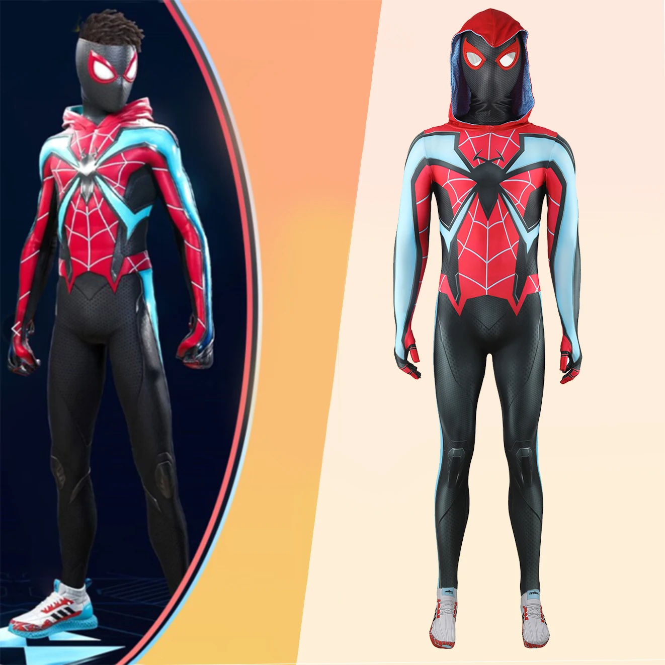 

PS5 Spider 2 Cosplay Spiderman Miles Morales Costume Superhero Spider Printed Bodysuit Spandex Zentai Outfit Halloween Costume