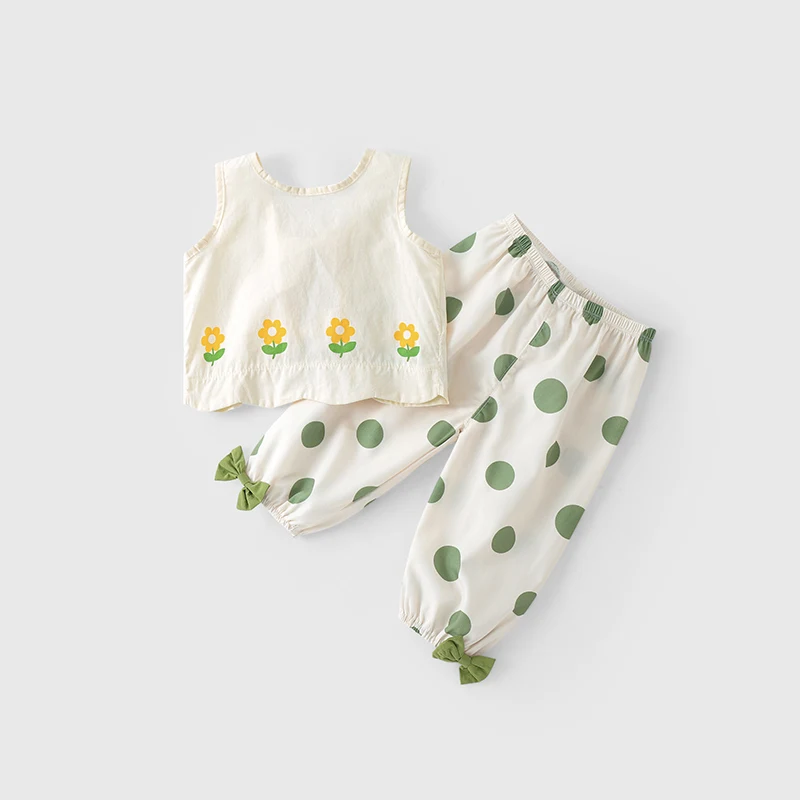المرأة الكنز الصيف الطازجة زهرة مطرزة سترة + الأخضر موجة فانوس فستان أطفال مع سروال داخلي القطن الخالص الحلو وأنيق اثنين #6