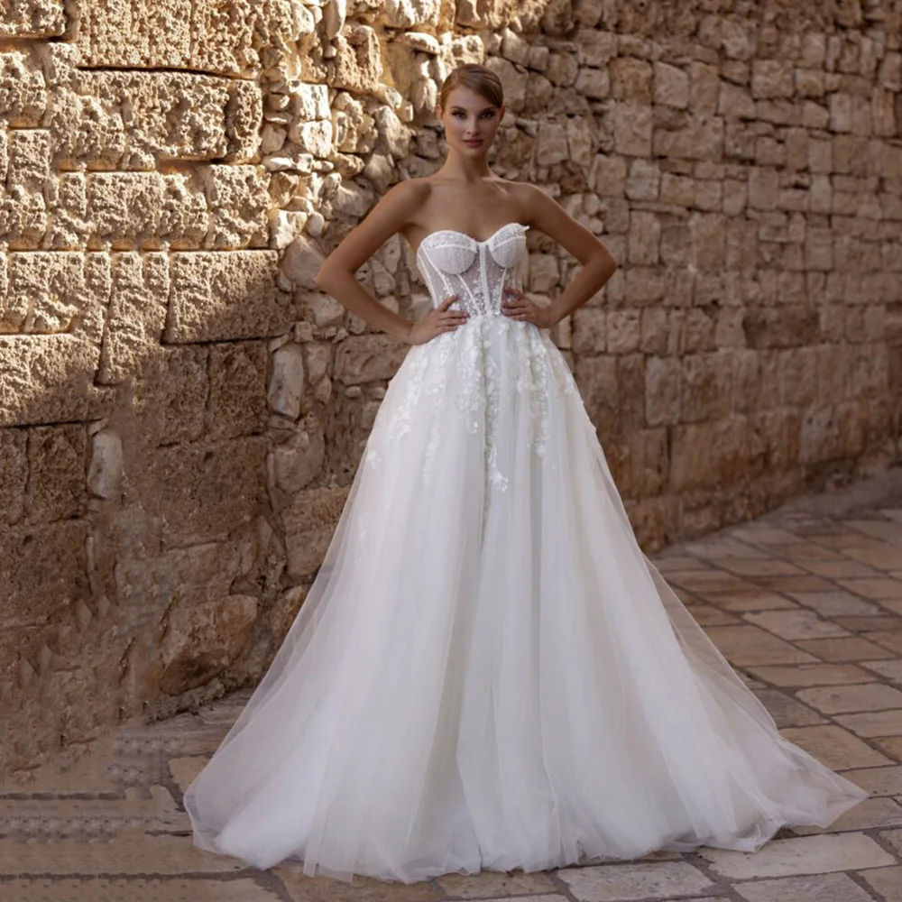 

Msikoods Modern Sreapless Wedding Dresses 2026 Corset Sreapless Luxury Brides Wedding Gown A Line Lace Bridal Dress Customized