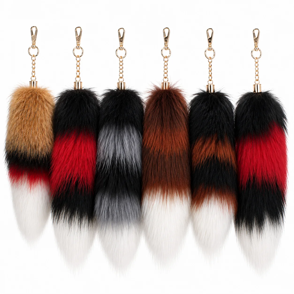 Plush-Fox Tail Keychain Furry Racoon Tail Keyring Keychain 15cm Animal Tail Key-Pendant Pompoms Keyring Holder Bag-Decor