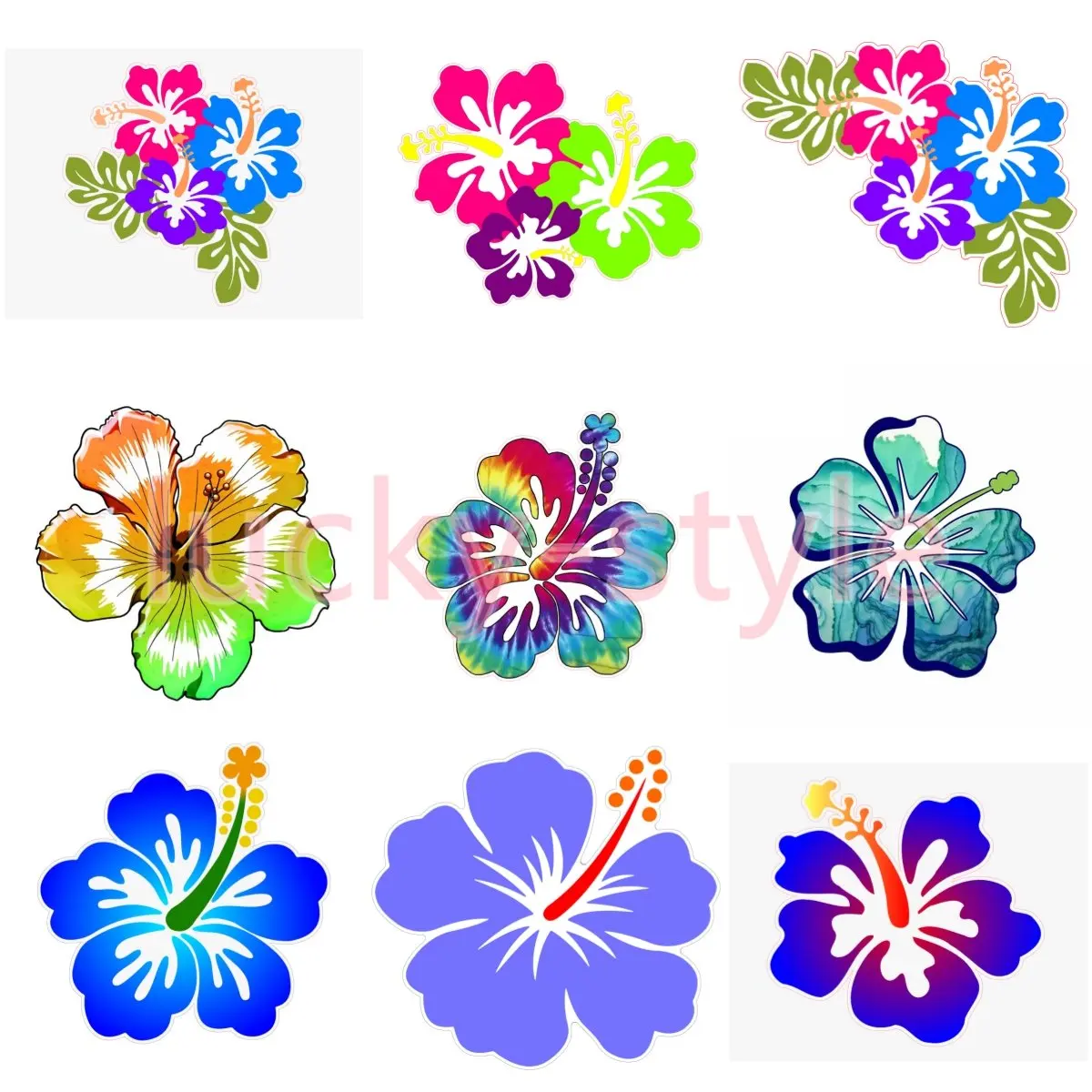 Interesting Hawaiian Hibiscus Flower Art Painting Car Sticker  Personality Surfboard Laptop Anime Vinyl Decals Car Accessories