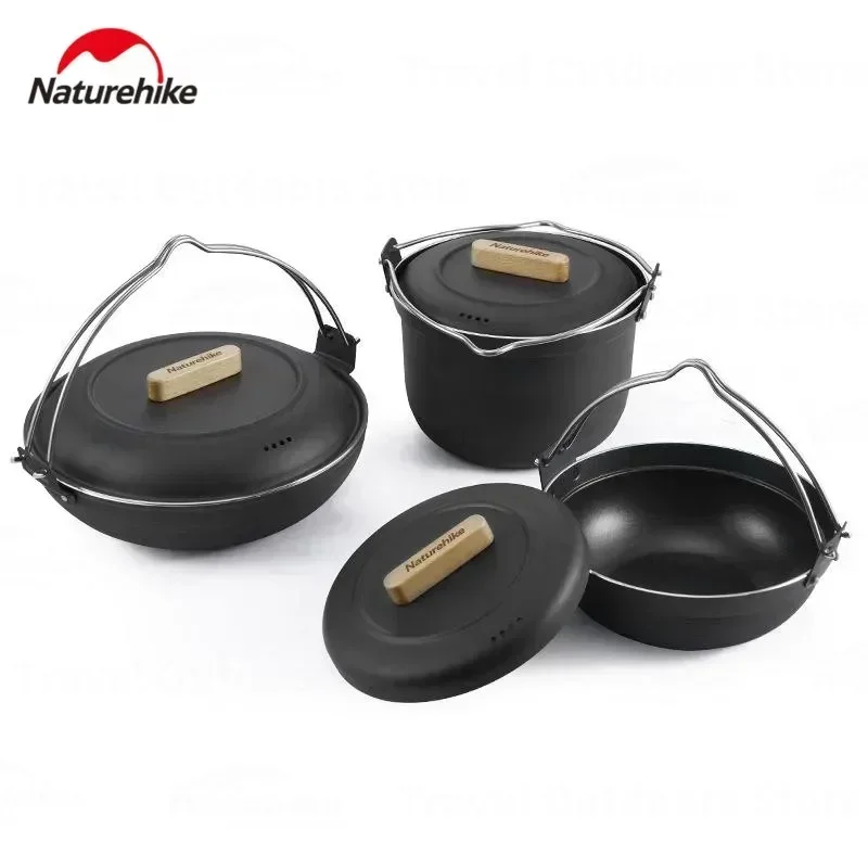 Naturehike Outdoor Stainless Steel Pot Multiple Styles Camping Picnic Deep Fryer Portable Picnic Kitchen Cooking Pot Iron Wok