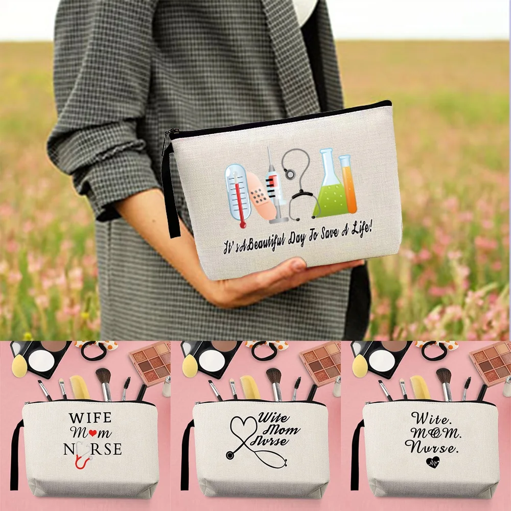 Cosmetic Case Lady Makeup Bag Toiletry Organizer Pouch Nurse Pattern Purse Wedding Party Wash Clutch Bag Zipper Pencil Pouch