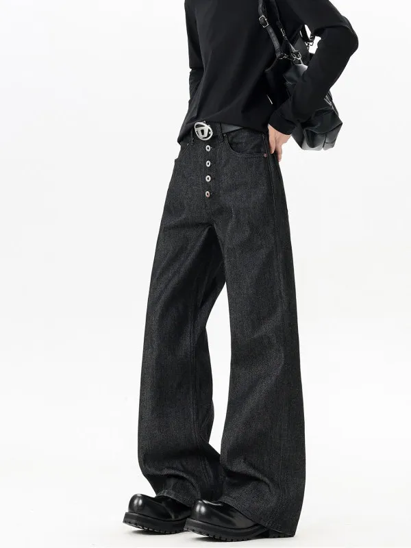 

TANGZ Studio Men's Five-Button Loose Fit Jeans 90cm Tall Extended Version American Sle Straight Leg Casual Cotton Denim