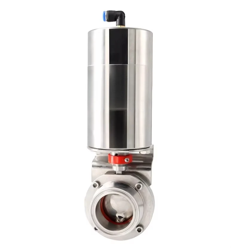 SS304 316L الغذاء الصف الصحية العمودي ثلاثي المشبك مسحوق هوائي المحرك فراشة صمام مع واحد التمثيل