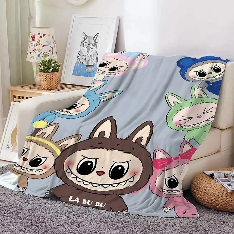 New Labubu Cartoon Anime Flannel Blanket Labubu Throw Home Sofa Lunch Break Blankets Student Blankets Nap Gift