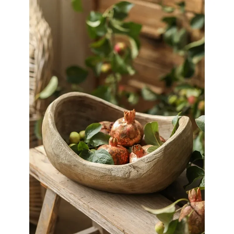 

Wabi-Sabi Wooden Ship-Shaped Fruit Bowl Vintage Handcrafted Homestay Tea Table Ornaments Snack Dish Plates Ins Art Home Decor