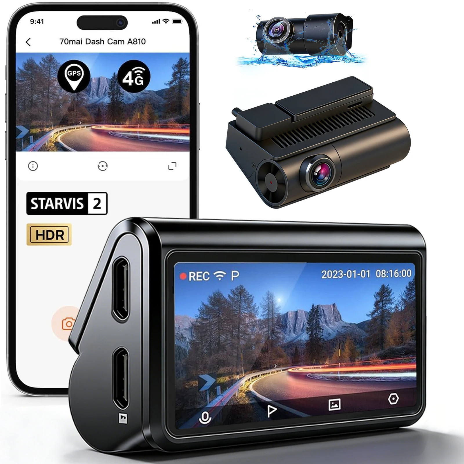 XFY Dashcam Front and Rear 4k+2k HDR Dual Dashcam for Sony Starvis 2 Night