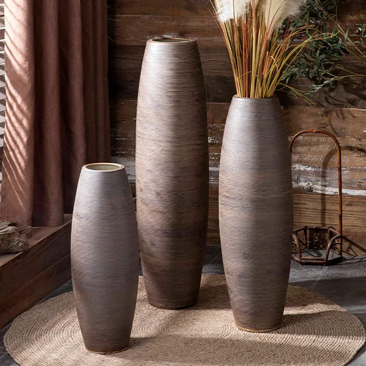 Jingdezhen floor-to-ceiling ceramic vase, hotel courtyard homestay decoration with dried flowers