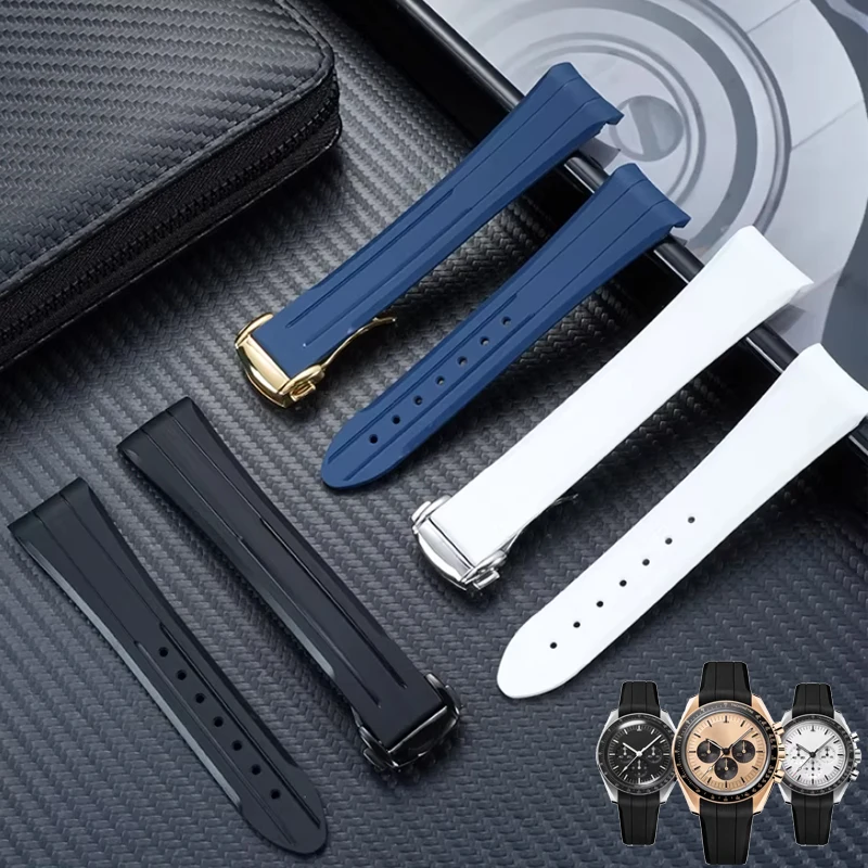 Curved End Fluororubber Strap 20mm for Speedmaster Moon Watch Sport Waterproof Band Bracelet for Omega X Swatch Joint MoonSwatch