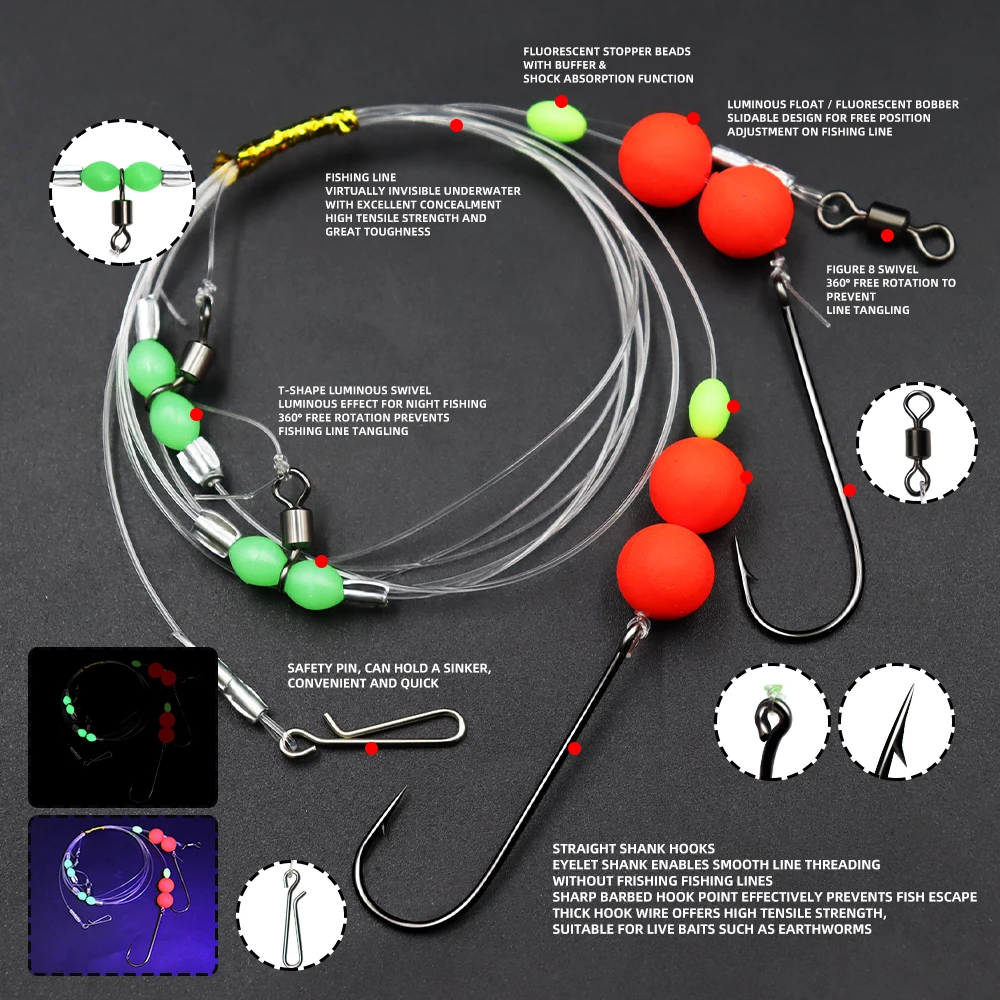 ZYZHE 1/3/5 Stück Surf-Angelrigs mit Doppelschwimmer-Boilies, Salzwasser-Angelrigs, vorgebundene Surf- oder Bootsangel-Köderrigs – Detail 3