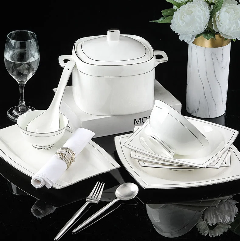 Luxury Jingdezhen Home Bone China Plate Tableware Ceramic Dinner Tableware Set