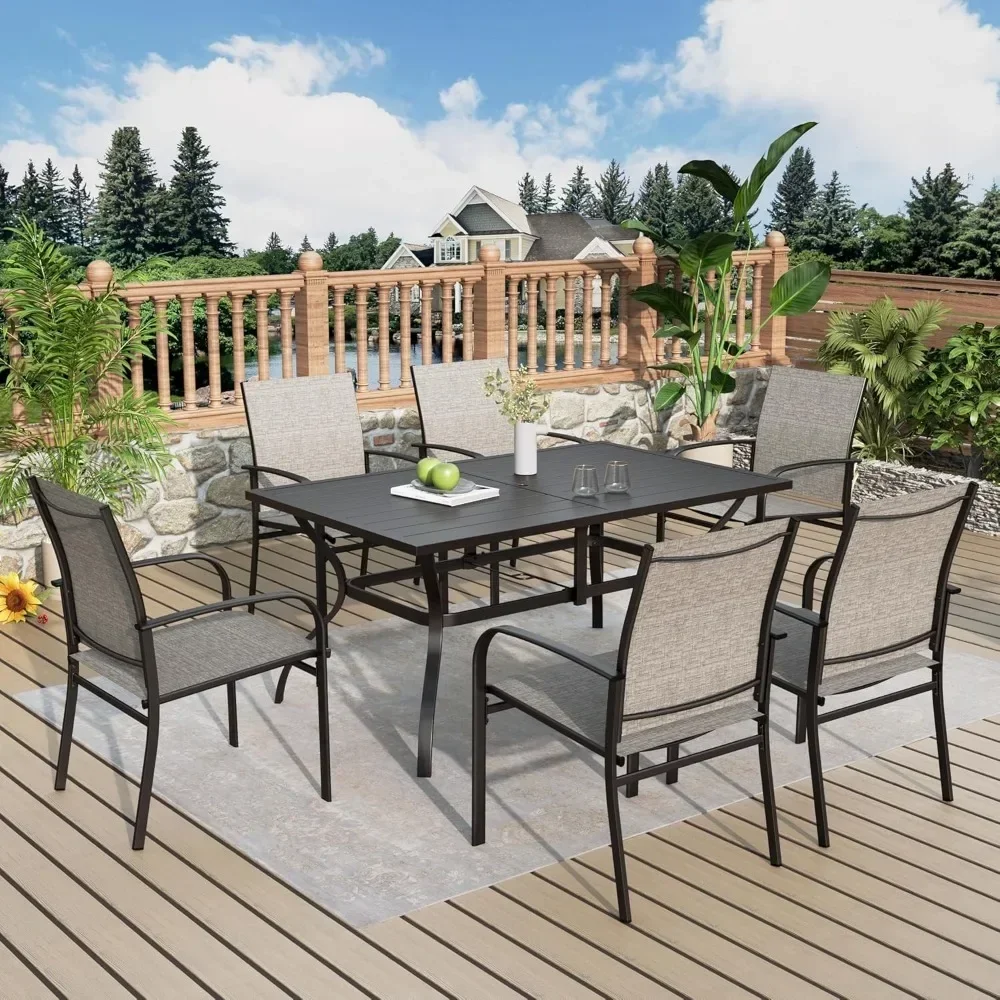 

Patio Table and Chairs Set,with Brown Chairs and Metal Rectangular Table for Deck Backyard Lawn Poolside,Outdoor Furniture Sets