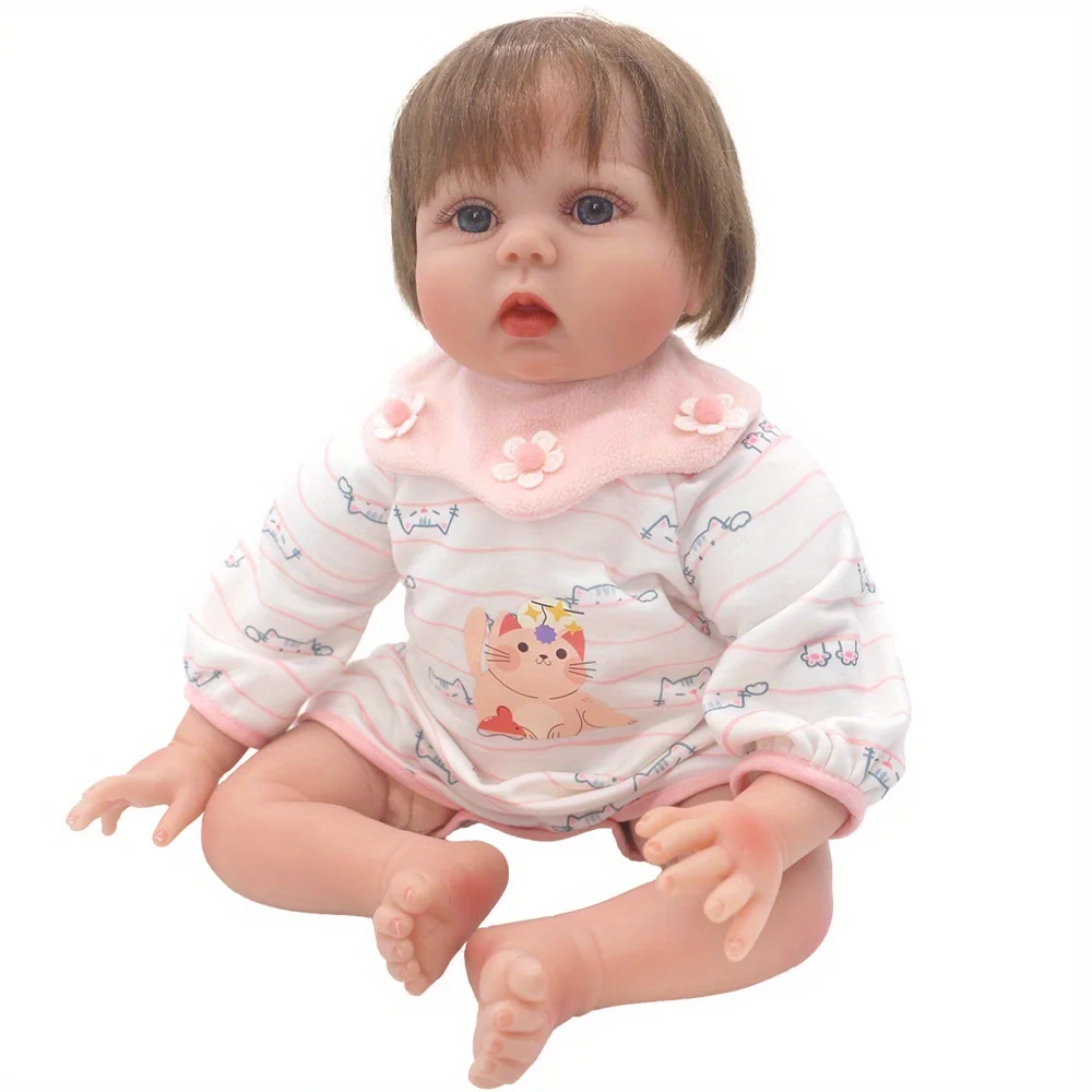 

1 set of cat romper suit with flower bib doll clothes for 22-inch (55CM) NPK silicone dolls. Suitable for NPK silicone dolls