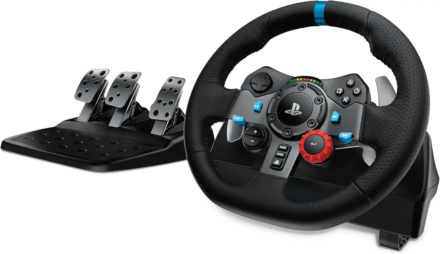 

Real Force Feedback Racing Wheel with Leather Cover, Stainless Steel Paddles for PS5, PS4, PC, Mac - Black