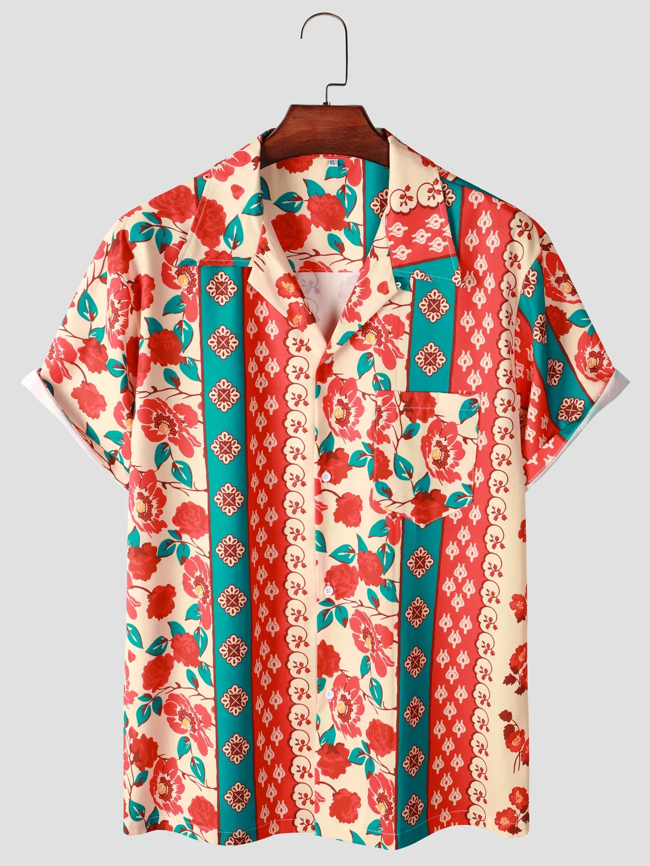 Men's Hawaiian Shirt Bright Floral Pattern Short Sleeve Top Button Up Cardigan New Casual Beachwear for Summer 2024