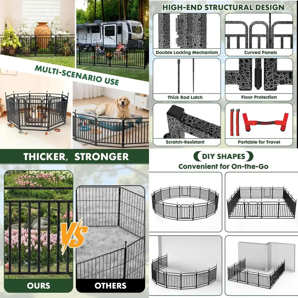 

Портативный 8-панельный вольер для собак высотой 40 дюймов с ручкой и ремнем, прочный, легко устанавливаемый, изогнутый дизайн для использования в помещении и на улице