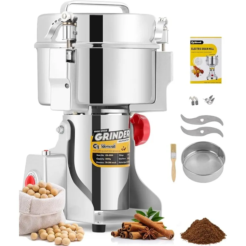 

2000g Electric Grain Grinder Mill Safety Upgraded 3000W High-speed Spice Herb Grinder Commercial Superfine Machine Dry Cereals