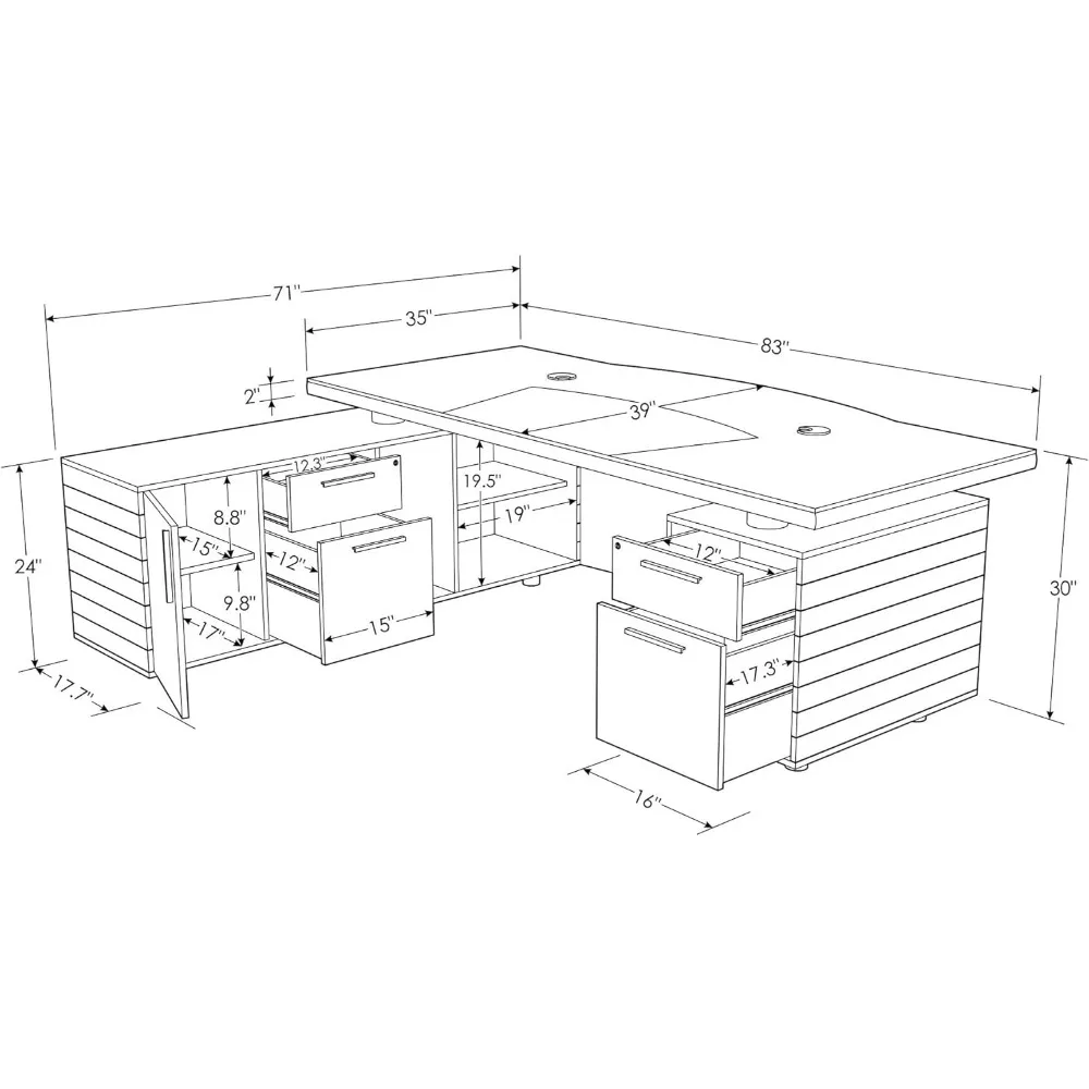 Modern Office Desk with Right Return, 2 Locking Drawers with 2 for Filing Letters or Legal Documents, Executive Desk, 83