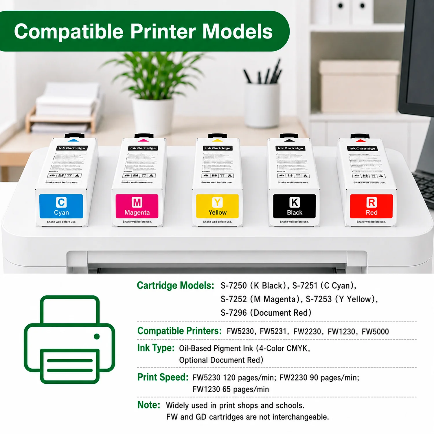 S7250 S7251 S7252 S7253 S7296 File Red for Riso ComColor FW5230 FW5231 FW2230 FW1230 FW5000 Printer 1000ml Pigment Ink Cartridge