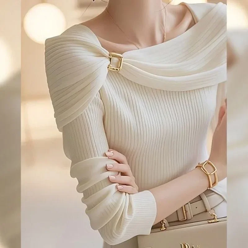 High Quality Shawl Sweater Aesthetic Clothes Women Formal Elegant Slim Fit Jumper Tops Autumn Winter Niche Clothes Korean Style