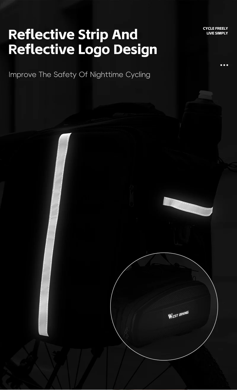 WEST BIKING Multifunktionale Fahrrad-Gepäckträgertasche 17/31L Erweiterbare Hartschalen-MTB-Fahrrad-Heckträgertasche Wasserdichte Schultertasche – Detail 7