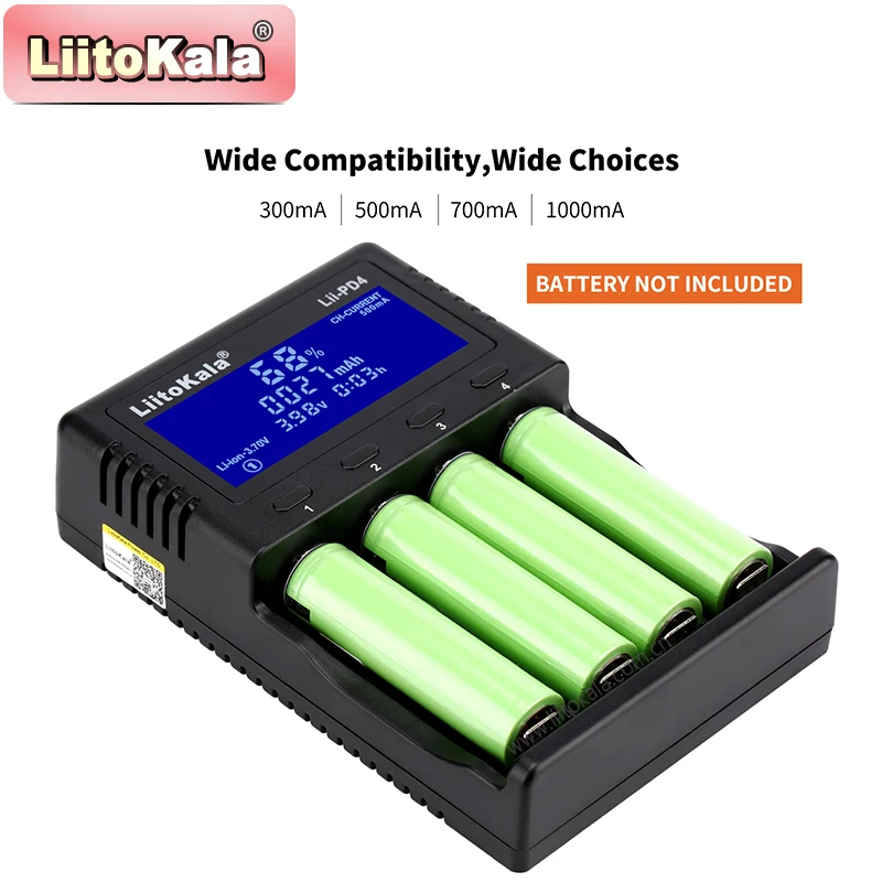 LiitoKala Lii-PD4 Smart 4 Bay Battery Charger LCD Display for 18650 21700 26650 AA AAA NiMH Li-ion LiFePO4 Fast Safe Universal view 4