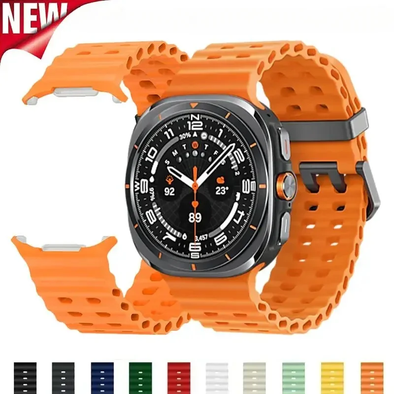 Ocean Silicone Band for Samsung Galaxy Watch 7 Ultra 47mm NO Gaps Bracelet Breathable Sport Loop Strap for SAMSUNG Watchband image 4