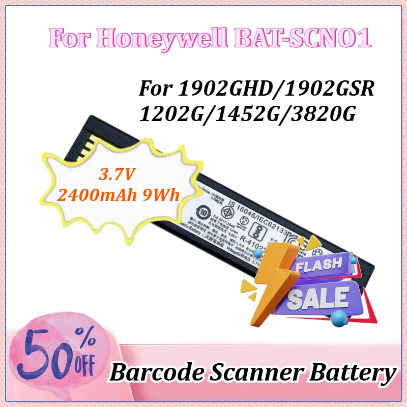 

Barcode Scanner Battery 3.7V 2400mAh 9Wh for Honeywell 50121527-002 BAT-SCN01 1202G 1452G 1472G 1902GSR 1911i, 1981i 100006732,