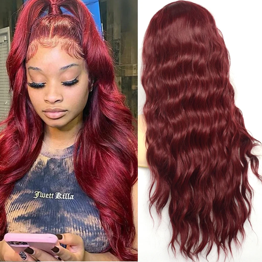 

Voguequeen бордовый синтетический кружевной передний свободный волнистый парик термостойкое волокно косплей парик для женщин