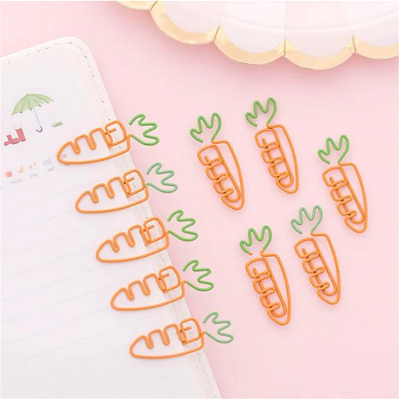 10PCS/LOTS Super Cute Carrot Shaped Paper Clips Creative Cute Cartoon Girl Heart Song Paper Clips Simple Stationery Bookmark