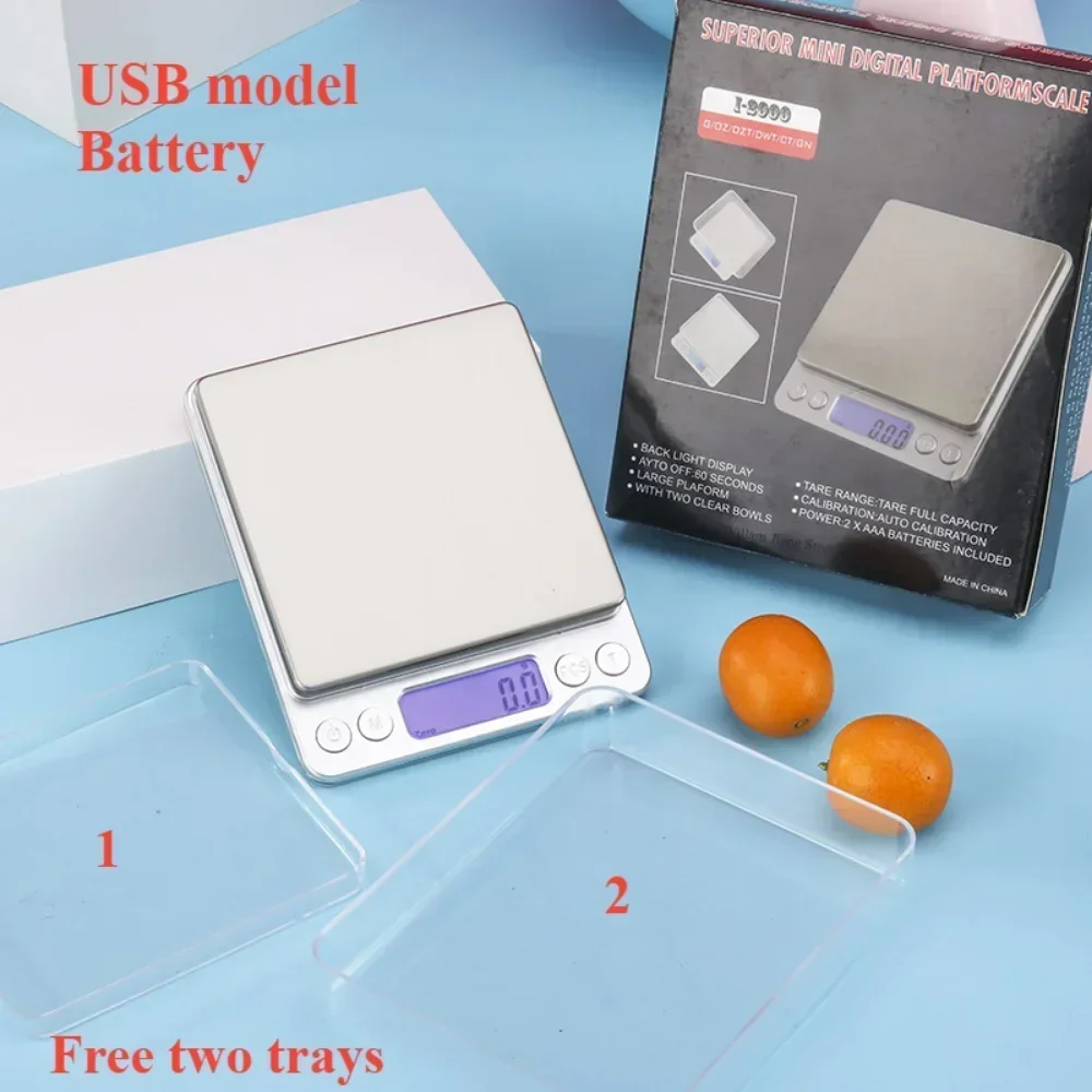 

Digital Kitchen Scale 3000g/ 0.1g USB Rechargeable Mini Jewelry Pocket Scale for Use With 2 Trays Weight Scales Food Tools