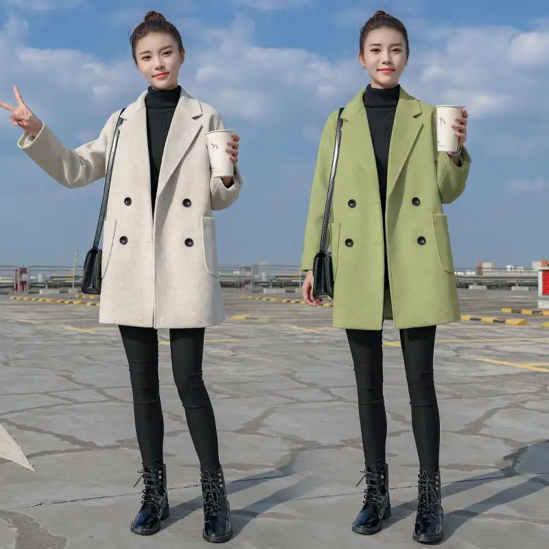 معطف صوف نسائي متوسط الطول لخريف وشتاء 2025 وصل حديثًا معطف تويد سميك ودافئ على الطراز الكوري #4
