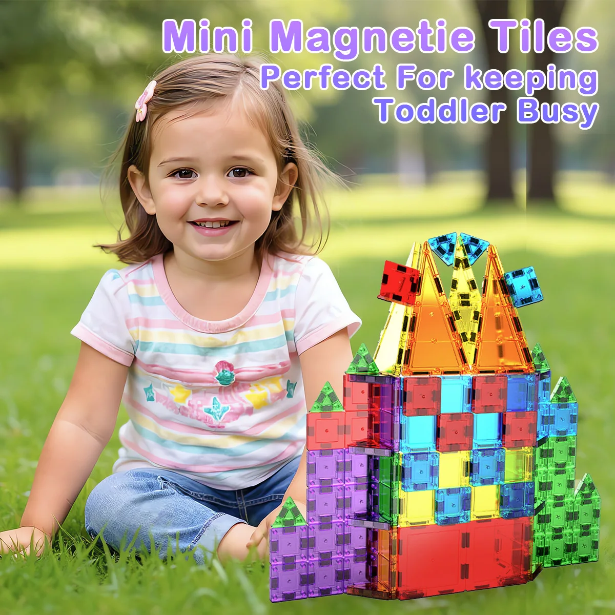 Mini magnetic tile color window magnetic building block portable travel iron box set 3.75cm toy magnetic tile