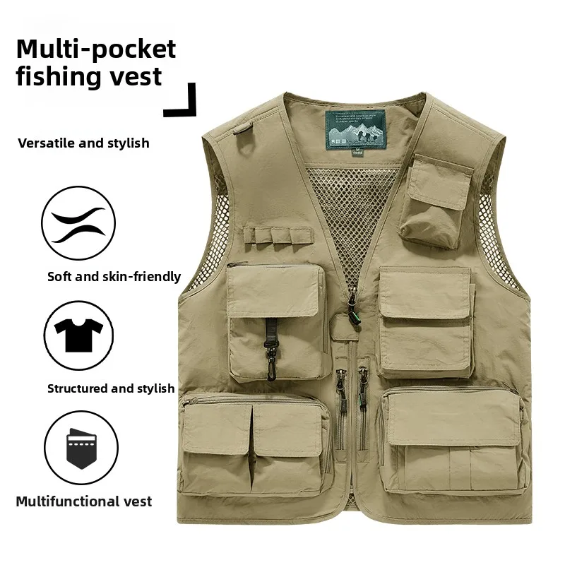 

Lightweight Outdoor Fiing Vest for Men with Multiple kets Busin Casual Polyester Nylon Cosite Fiber Vest