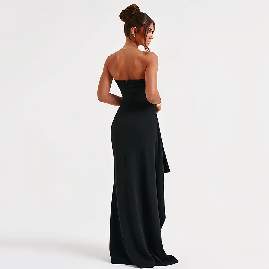 Summer Sexy Tube Top High Slit Backless Dress Ruffled Off-Shoulder Sleeveless Slim Elegant Elegant High-End Club Party Long Skirt Evening Dress Wedding Dress