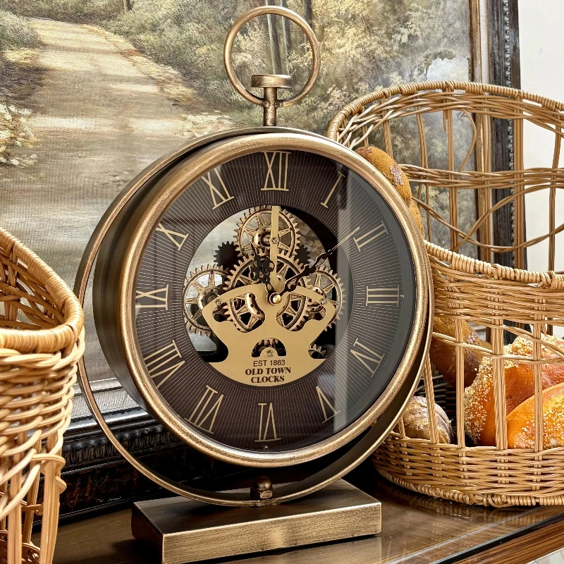 Retro Table Clocks Light Luxury Living Room Desktop Clock Art Creative Bedroom Bedside Table Silent Watch Room Decoration