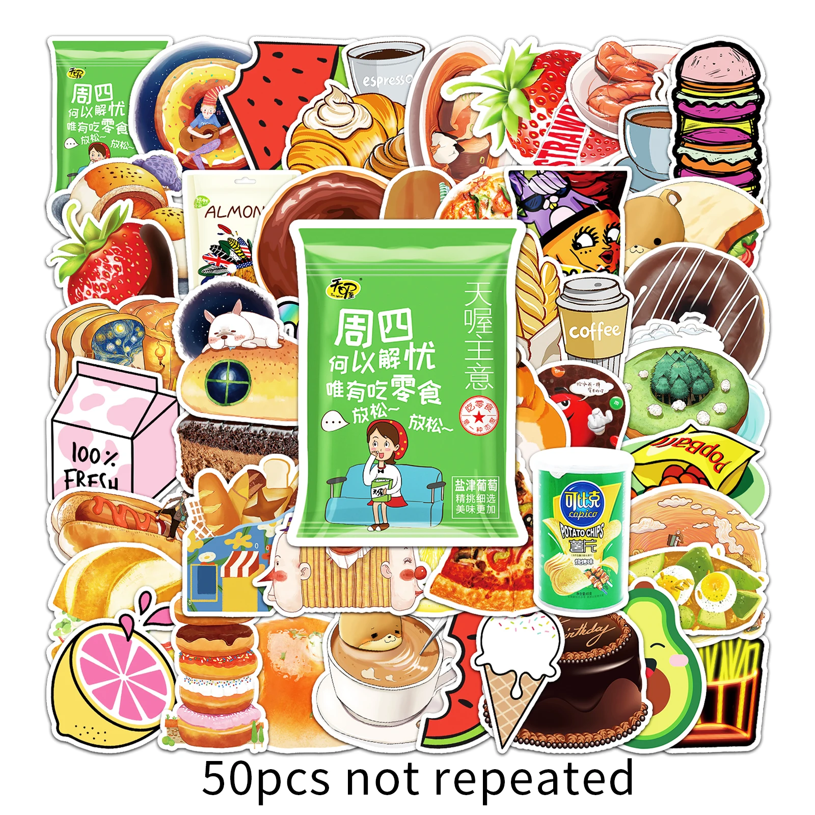 

50pc Food series Cartoon Cute Graffiti Stickers Suitcase Laptop Guitar Skateboard Personalized Decoration Stickers