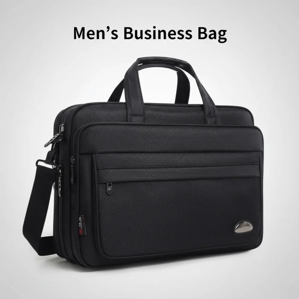 15.6inch Men Business Laptop Bag Shoulder Strap with Handle Portable Laptop Bags Solid Color Black Notebook Shoulder Bag