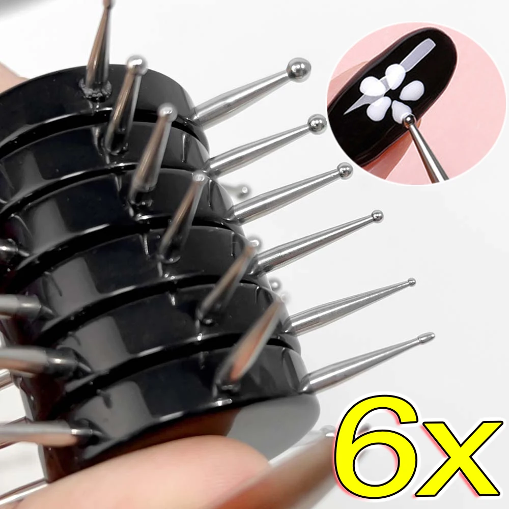 6 Head Nail Art Dotting Tools Disc Nail Drill Point Nails Tools Dot Painting Tools Nail Point Drill Pen DIY Art Decoration 6pcs