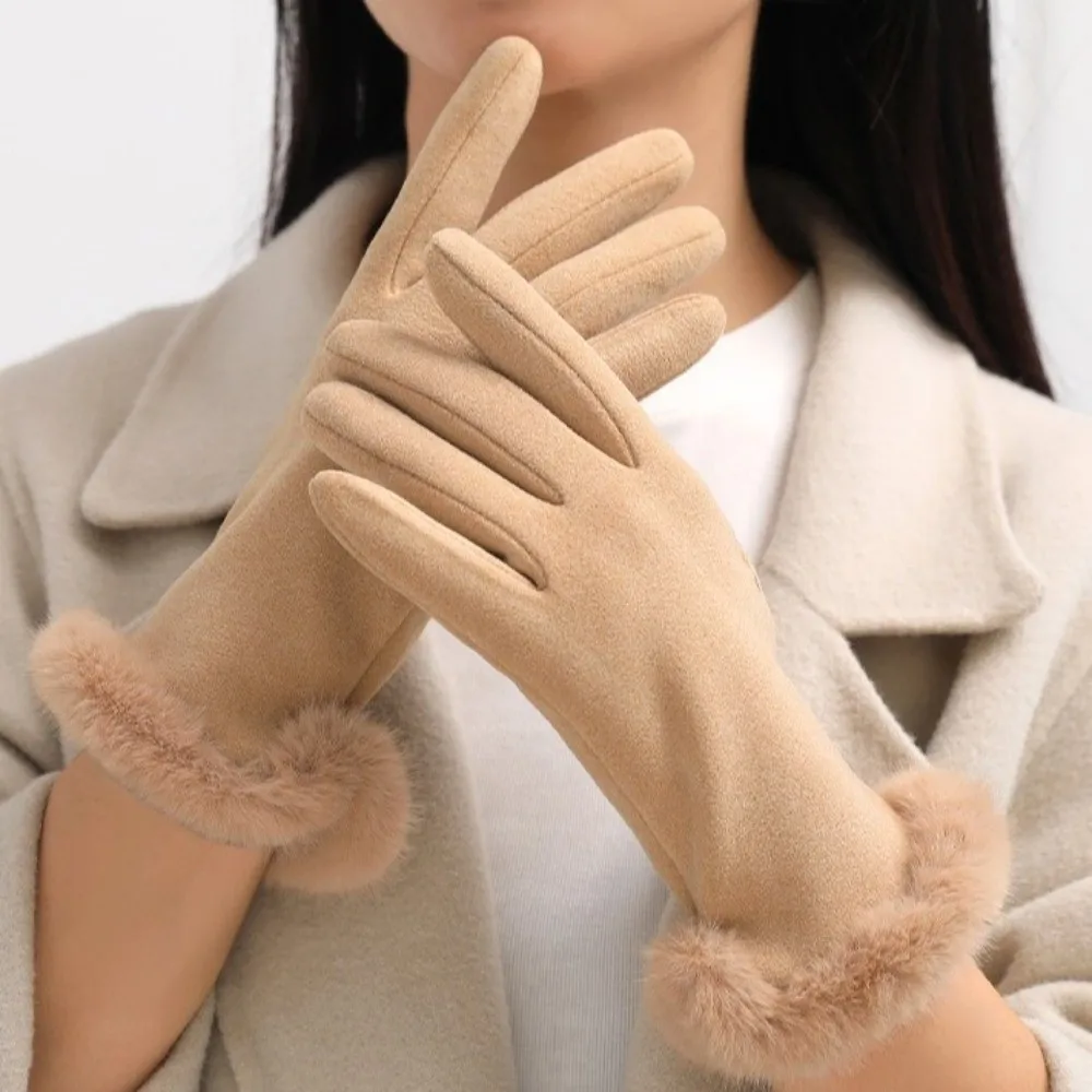 Guanti casual in pelle scamosciata tinta unita Guanti morbidi antivento con dita intere Guanti invernali da donna comodi e spessi all'aperto