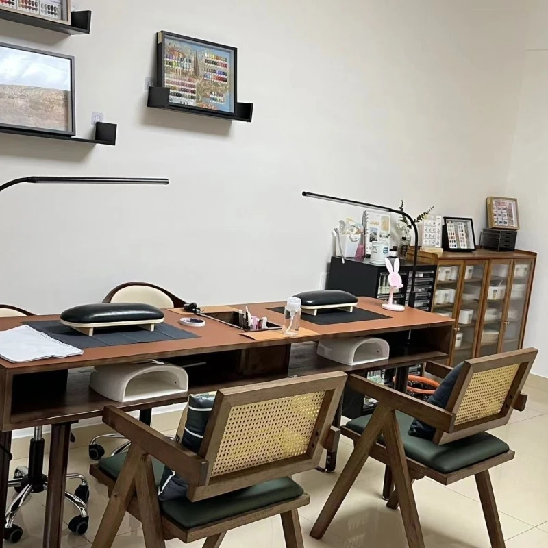 Solid wood manicure table  American retro single double vacuum cleaner table chair set