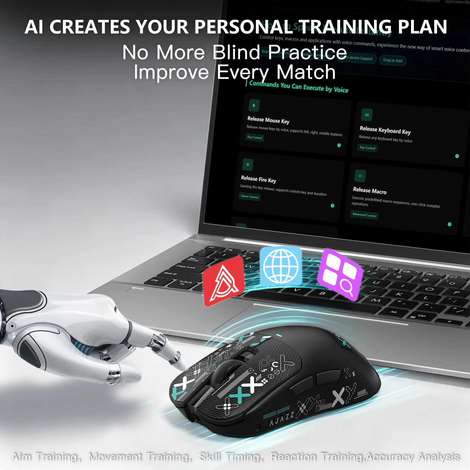 AJAZZ AJ200 NL AI PRO+ Wireless Gaming Mouse, 61g ，2.4G/Wired/Bluetooth，32000 DPI ，50G,650IPS,500mAhRechargeable Battery