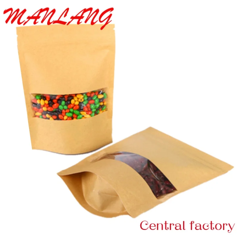 Custom  Multiple size kraft doypack with window paper bag cheap paper bags with your own logo