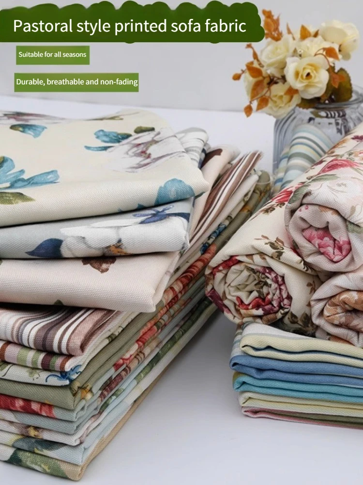 

Холщовая ткань с принтом, текстиль по метрам для обивки, наволочка, скатерть, шитье своими руками, толстый цветок, пасторальный стиль, ткань для дивана