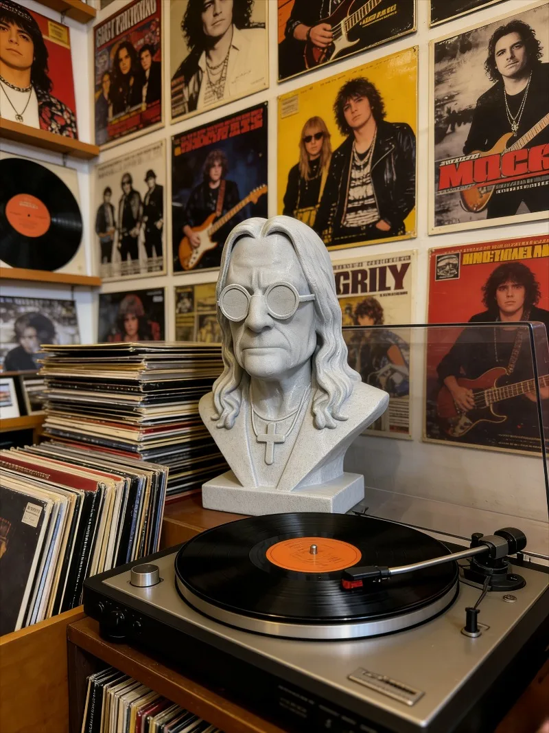 

Бюст Оззи Осборна, «Крестного отца рока», винтажный декоративный элемент с текстурой, подставка для наушников для коллекционеров и любителей музыки